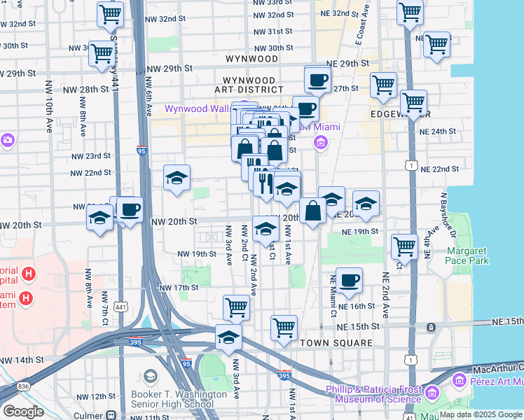 map of restaurants, bars, coffee shops, grocery stores, and more near in Miami
