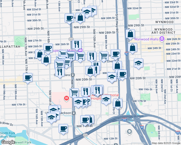 map of restaurants, bars, coffee shops, grocery stores, and more near 1069 Northwest 20th Street in Miami