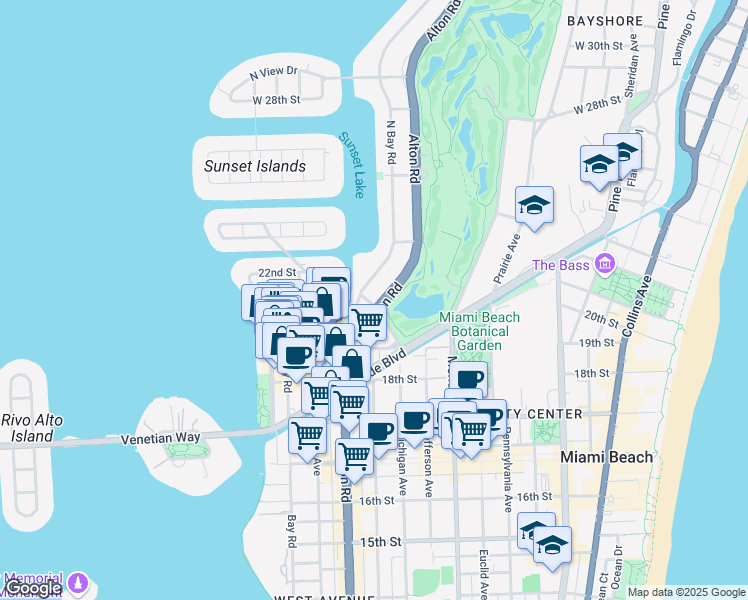 map of restaurants, bars, coffee shops, grocery stores, and more near 2020 Alton Road in Miami Beach