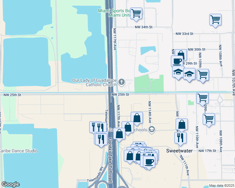 map of restaurants, bars, coffee shops, grocery stores, and more near in Miami