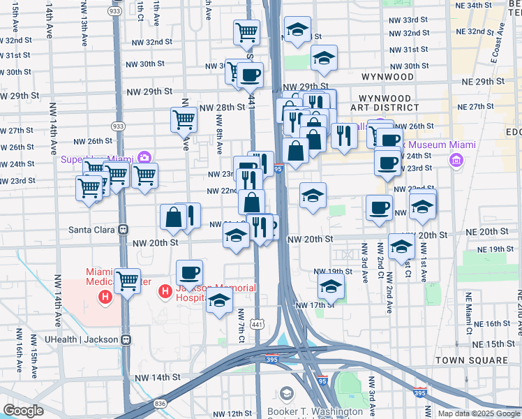 map of restaurants, bars, coffee shops, grocery stores, and more near 2097 Northwest 7th Avenue in Miami