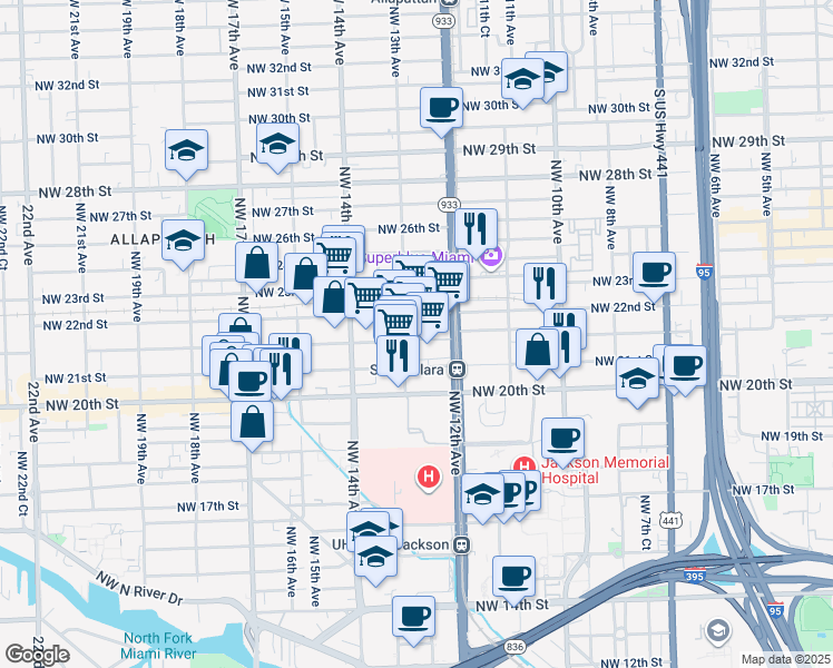 map of restaurants, bars, coffee shops, grocery stores, and more near 2151 Northwest 13th Avenue in Miami