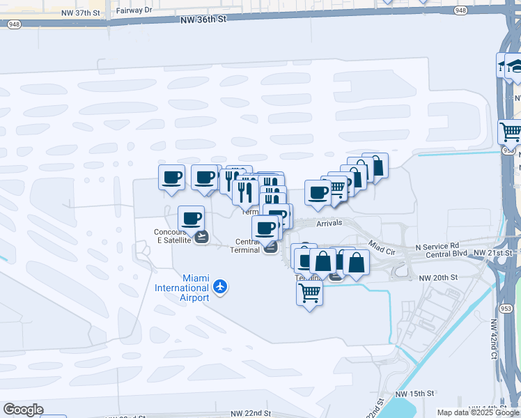 map of restaurants, bars, coffee shops, grocery stores, and more near 2100 Northwest 42nd Avenue in Miami