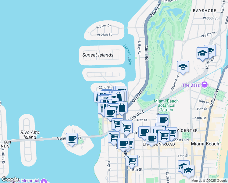 map of restaurants, bars, coffee shops, grocery stores, and more near 1500 West 21st Street in Miami Beach
