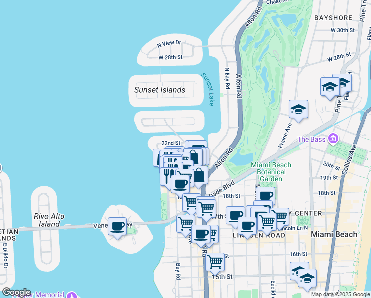 map of restaurants, bars, coffee shops, grocery stores, and more near 1500 West 21st Street in Miami Beach