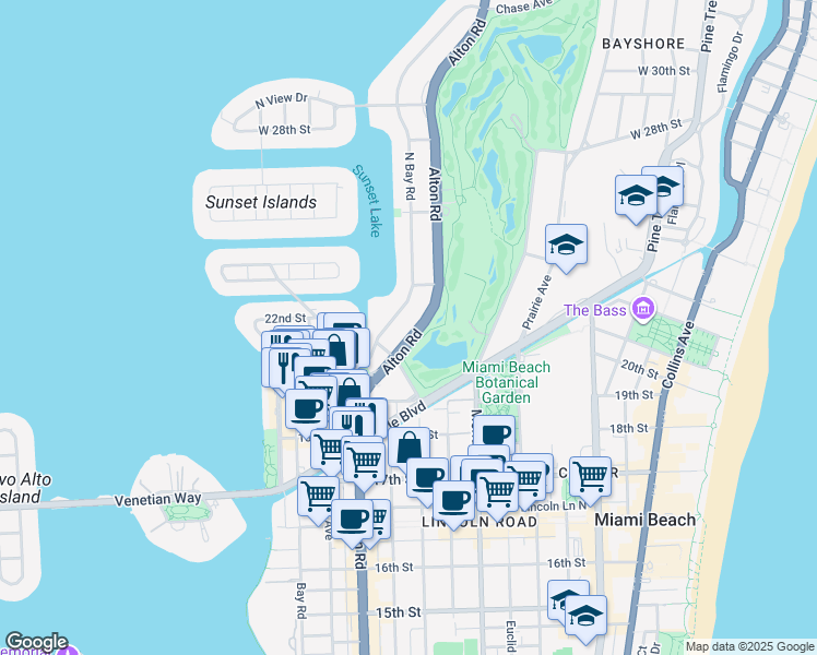 map of restaurants, bars, coffee shops, grocery stores, and more near 2034 Florida 907 in Miami Beach