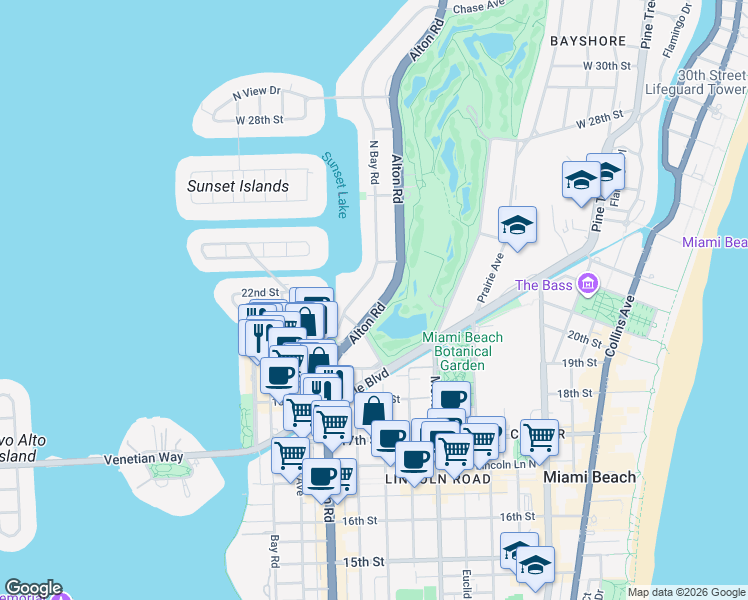 map of restaurants, bars, coffee shops, grocery stores, and more near 2034 Florida 907 in Miami Beach