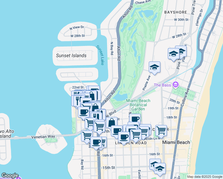 map of restaurants, bars, coffee shops, grocery stores, and more near 2038 Alton Road in Miami Beach
