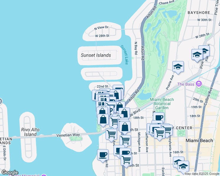 map of restaurants, bars, coffee shops, grocery stores, and more near 1500 West 21st Street in Miami Beach
