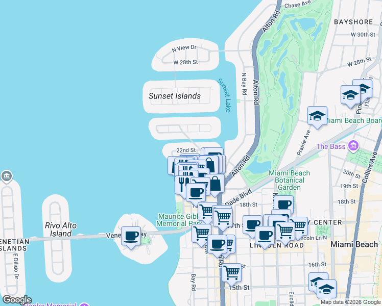 map of restaurants, bars, coffee shops, grocery stores, and more near 1500 West 21st Street in Miami Beach