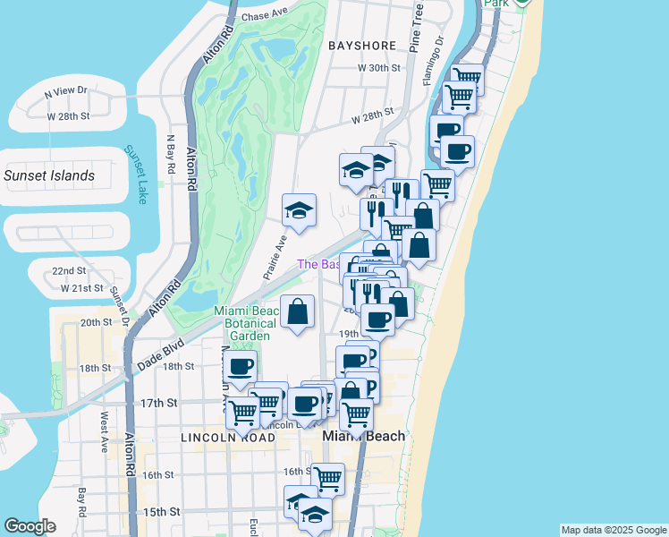 map of restaurants, bars, coffee shops, grocery stores, and more near 435 21st Street in Miami Beach