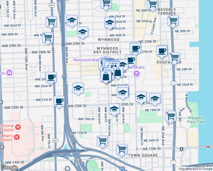 map of restaurants, bars, coffee shops, grocery stores, and more near 2219 Northwest 2nd Avenue in Miami Beach