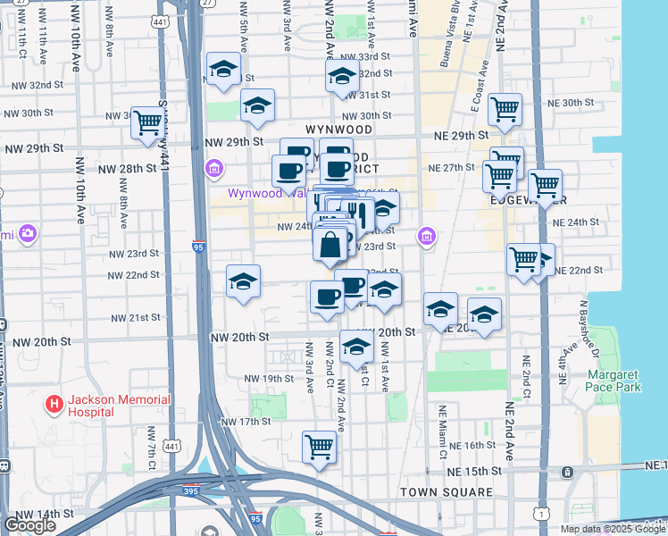 map of restaurants, bars, coffee shops, grocery stores, and more near 2219 Northwest 2nd Avenue in Miami Beach