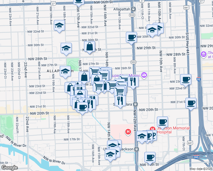 map of restaurants, bars, coffee shops, grocery stores, and more near 1408 Northwest 23rd Street in Miami