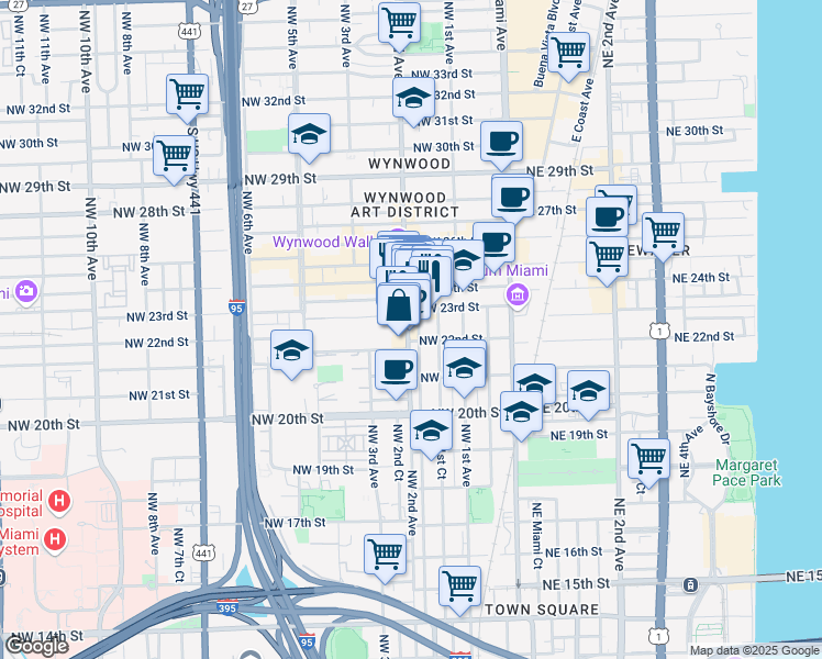 map of restaurants, bars, coffee shops, grocery stores, and more near 2219 Northwest 2nd Avenue in Miami Beach