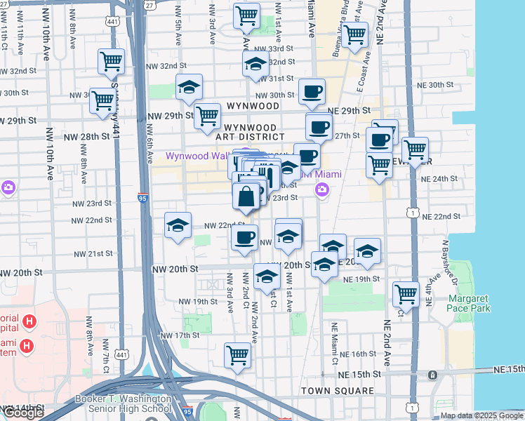map of restaurants, bars, coffee shops, grocery stores, and more near 2219 Northwest 2nd Avenue in Miami Beach