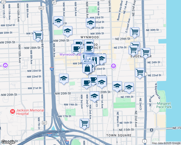 map of restaurants, bars, coffee shops, grocery stores, and more near 2219 Northwest 2nd Avenue in Miami Beach