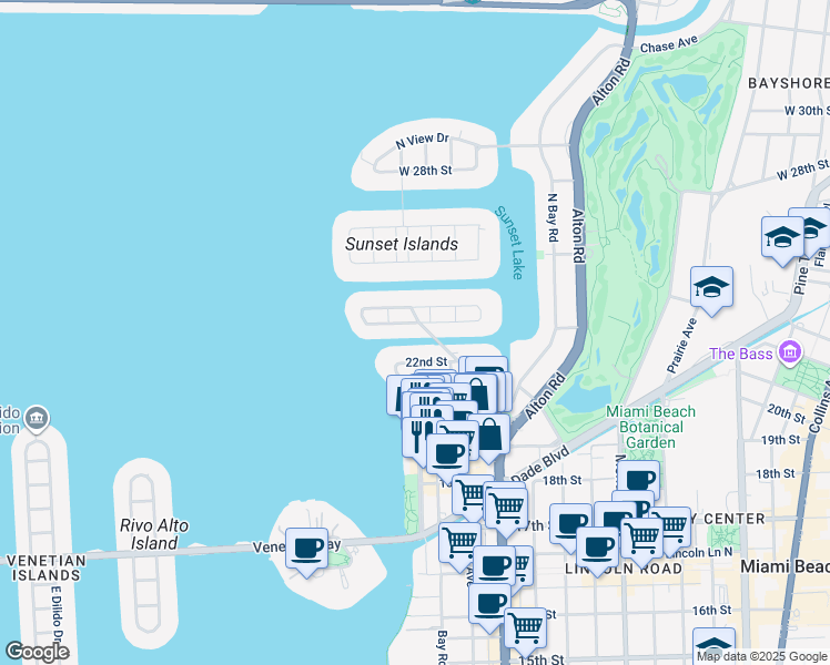 map of restaurants, bars, coffee shops, grocery stores, and more near 1730 West 23rd Street in Miami Beach