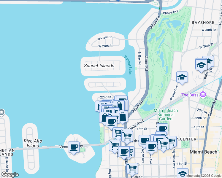 map of restaurants, bars, coffee shops, grocery stores, and more near 1510 West 23rd Street in Miami Beach