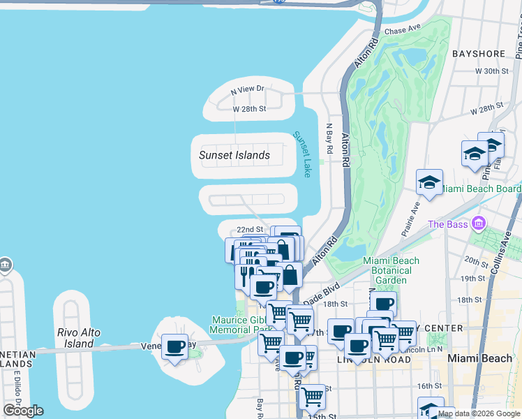 map of restaurants, bars, coffee shops, grocery stores, and more near 1510 West 23rd Street in Miami Beach