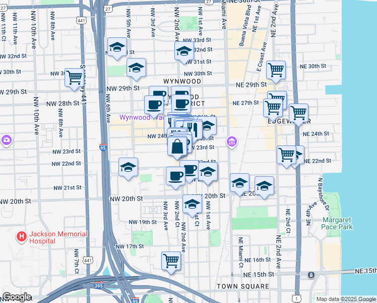 map of restaurants, bars, coffee shops, grocery stores, and more near 2219 Northwest 2nd Avenue in Miami Beach
