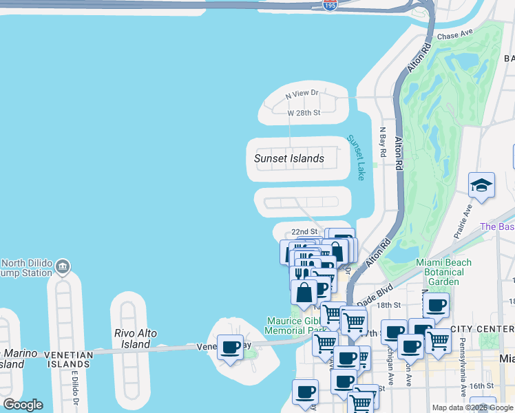 map of restaurants, bars, coffee shops, grocery stores, and more near 1836 West 23rd Street in Miami Beach