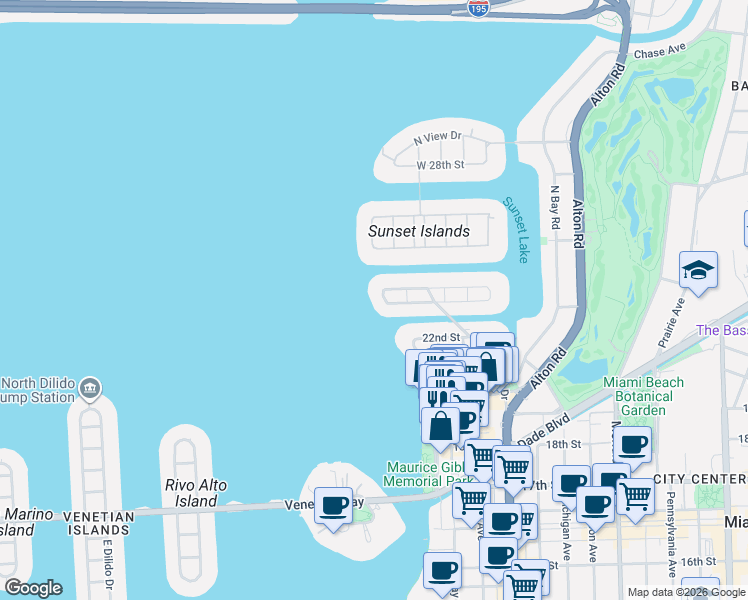 map of restaurants, bars, coffee shops, grocery stores, and more near 1836 West 23rd Street in Miami Beach