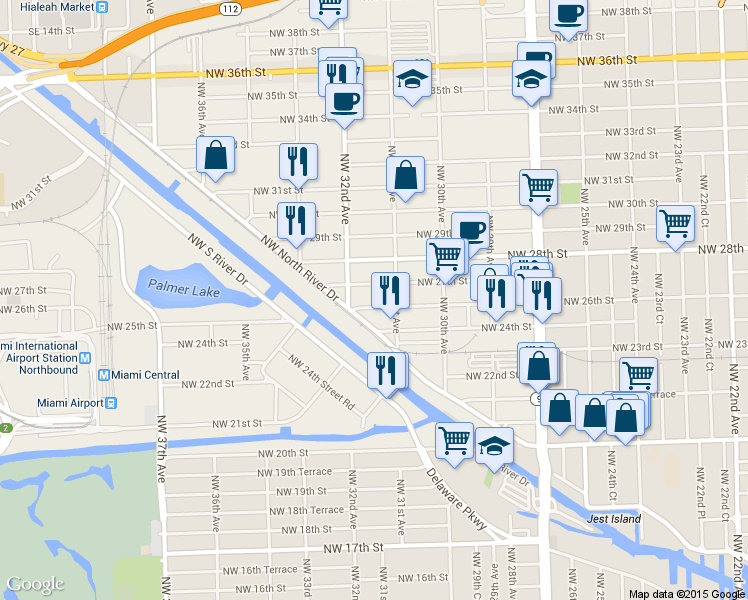 map of restaurants, bars, coffee shops, grocery stores, and more near 3145 NW 26th St in Miami