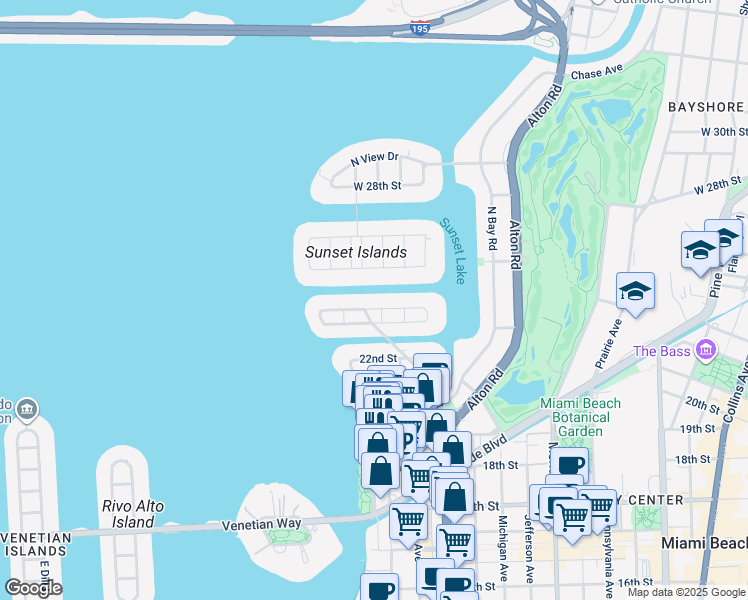 map of restaurants, bars, coffee shops, grocery stores, and more near 1727 West 24th Street in Miami Beach