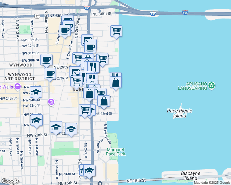 map of restaurants, bars, coffee shops, grocery stores, and more near 19380 Northeast 26th Street in Miami