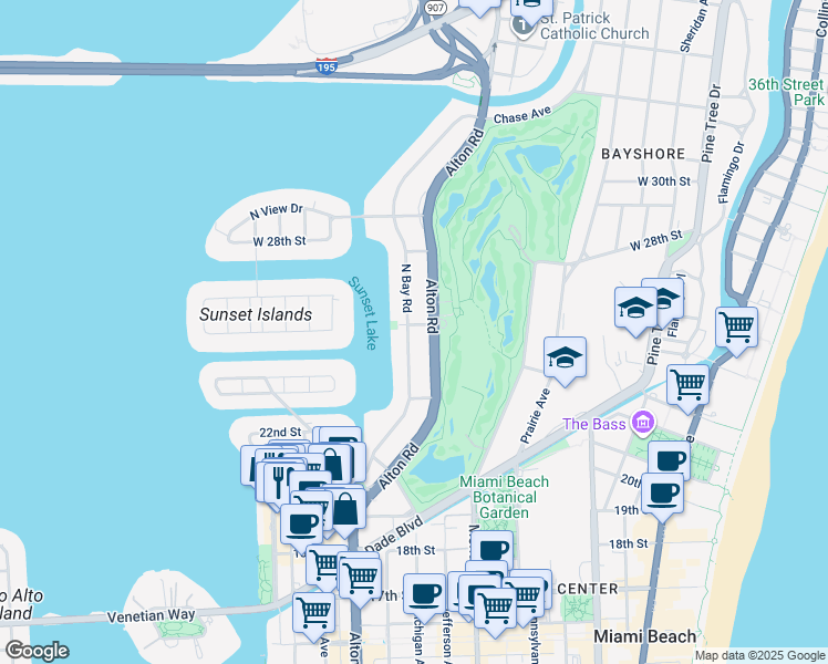 map of restaurants, bars, coffee shops, grocery stores, and more near 2229 North Bay Road in Miami Beach