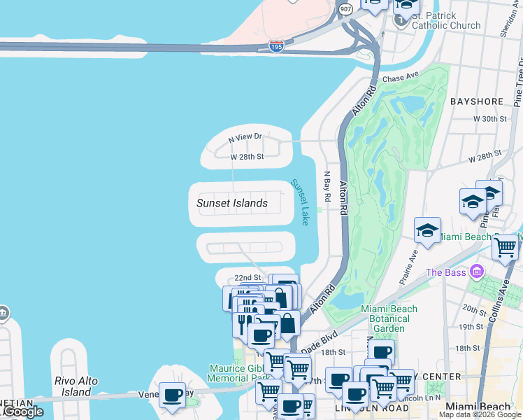 map of restaurants, bars, coffee shops, grocery stores, and more near 1515 West 25th Street in Miami Beach