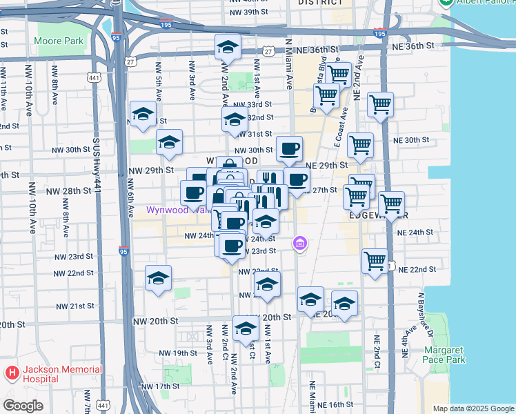 map of restaurants, bars, coffee shops, grocery stores, and more near in Miami
