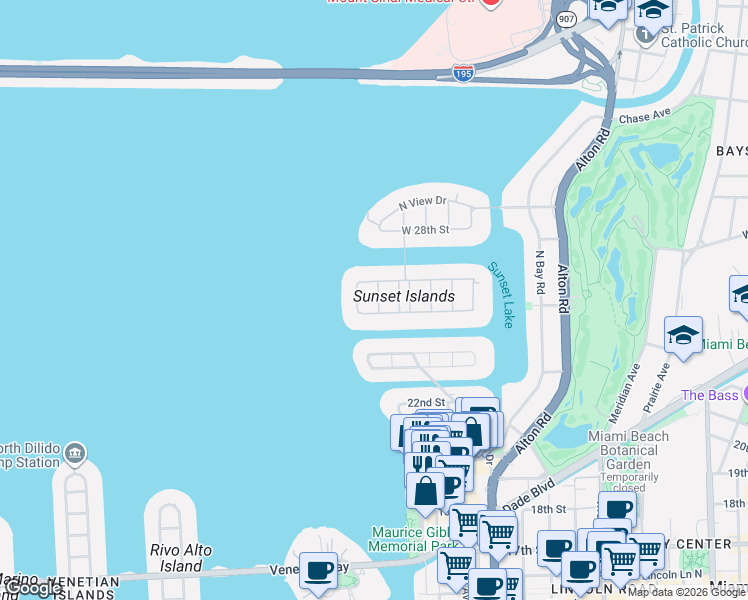 map of restaurants, bars, coffee shops, grocery stores, and more near 2520 Shelter Avenue in Miami Beach