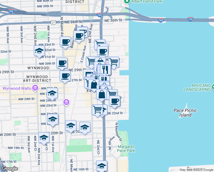 map of restaurants, bars, coffee shops, grocery stores, and more near 326 Northeast 26th Street in Miami