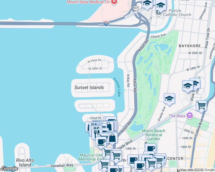 map of restaurants, bars, coffee shops, grocery stores, and more near 250 West 25th Street in Miami Beach