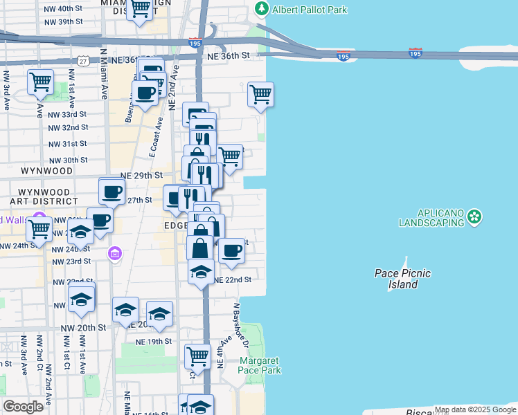 map of restaurants, bars, coffee shops, grocery stores, and more near 19380 Northeast 26th Street in Miami