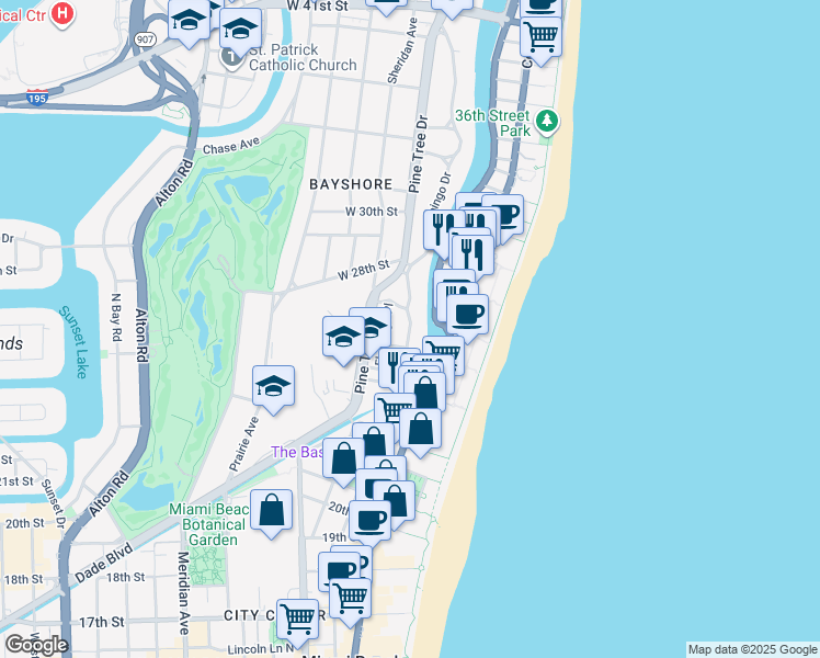 map of restaurants, bars, coffee shops, grocery stores, and more near 320 West 26th Street in Miami Beach
