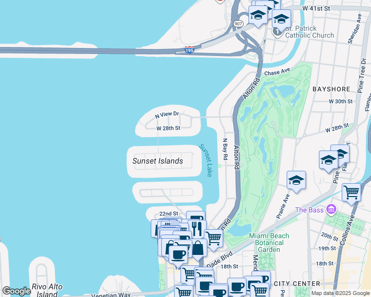 map of restaurants, bars, coffee shops, grocery stores, and more near 2581 Lake Avenue in Miami Beach