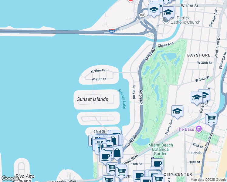 map of restaurants, bars, coffee shops, grocery stores, and more near 2581 Lake Avenue in Miami Beach
