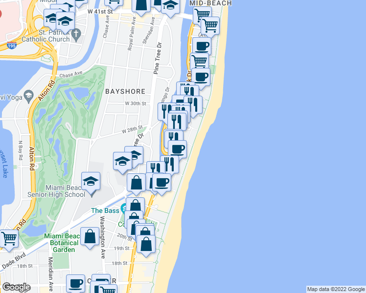map of restaurants, bars, coffee shops, grocery stores, and more near 2699 Collins Avenue in Miami Beach