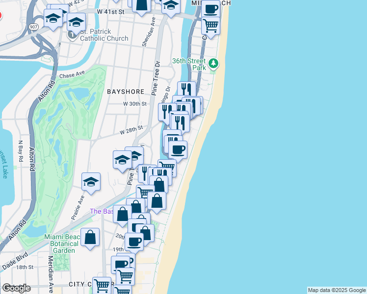 map of restaurants, bars, coffee shops, grocery stores, and more near 2699 Collins Avenue in Miami Beach