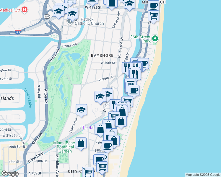 map of restaurants, bars, coffee shops, grocery stores, and more near 320 West 26th Street in Miami Beach