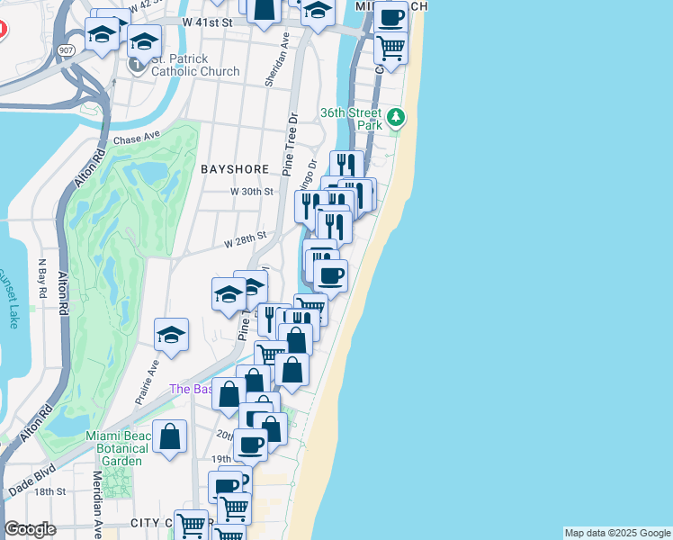map of restaurants, bars, coffee shops, grocery stores, and more near 2699 Collins Avenue in Miami Beach