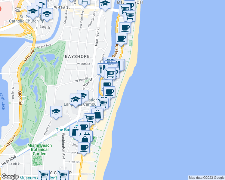 map of restaurants, bars, coffee shops, grocery stores, and more near 2699 Collins Avenue in Miami Beach