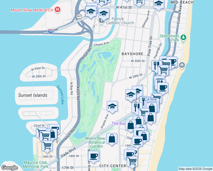map of restaurants, bars, coffee shops, grocery stores, and more near 2455 Meridian Avenue in Miami Beach