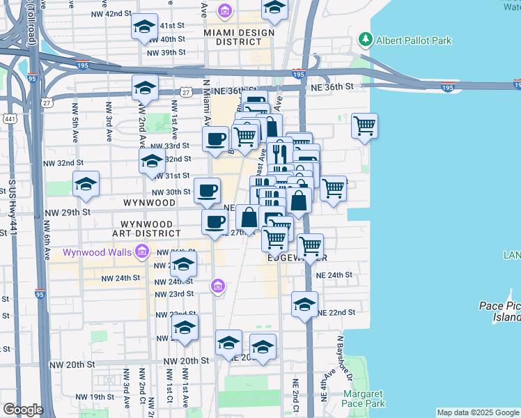 map of restaurants, bars, coffee shops, grocery stores, and more near 2920 Northeast 2nd Court in Miami