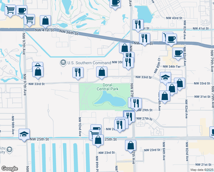 map of restaurants, bars, coffee shops, grocery stores, and more near 3000 Northwest 87th Avenue in Doral