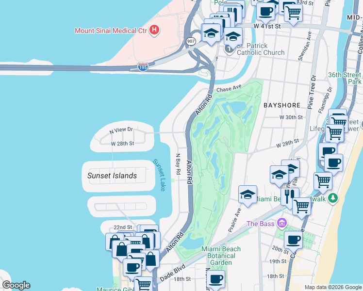 map of restaurants, bars, coffee shops, grocery stores, and more near 2726 Alton Road in Miami Beach