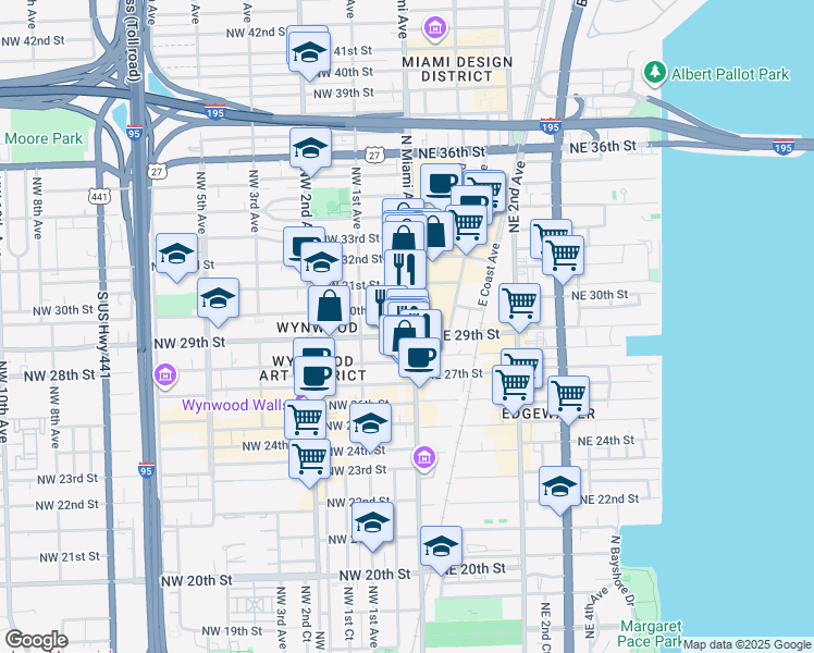 map of restaurants, bars, coffee shops, grocery stores, and more near 40 15th Street Northwest in Miami